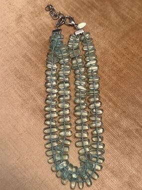 Talbots Blue Pale Turquoise "Sea Glass" Double Strand Silver Tone 18” Necklace